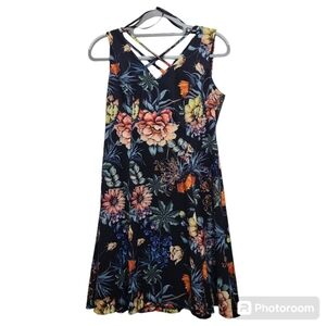 Roz & Ali Stretchy Black Floral Fit and Flare Dress 6P NWT‎